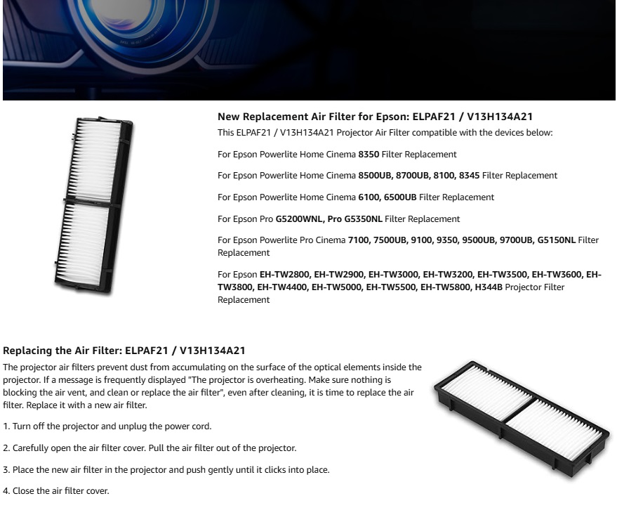 Replacement ELPAF21 Air Filter – Home Cinema Epson Bewertung und Preis